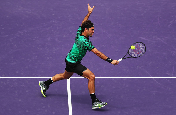 Roger Federer Backhand Volley - Roger Federer Photos Photos - Sony